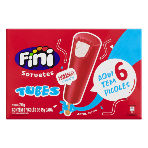 Pack Picolé Morango Azedinho Fini Tubes Caixa 270g 6 Unidades - Pack Picolé Morango Azedinho e Nata Fini Tubes Caixa 270g 6 Unidades de 45g Cada