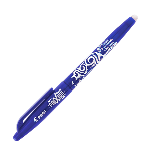 Caneta Apagável Frixion Ball 0.7mm Azul - Caneta importada do Japão que escreve e apaga. Apague com a borrachinha de silicone em sua ponta. Possui ponta de aço inox 0.7 e escrita macia. Ideal para crianças que estão na transição do lápis para a caneta. É útil em aulas de matemática para fazer contas e apagar, para fazer rascunhos e para o dia a dia. 
A tinta ficará incolor a (60° C), aproximadamente, e torna-se visível a (-10° C), aproximadamente.
Sua tinta é diferenciada e poderá ter durabilidade menor que as demais canetas esferográficas Pilot.