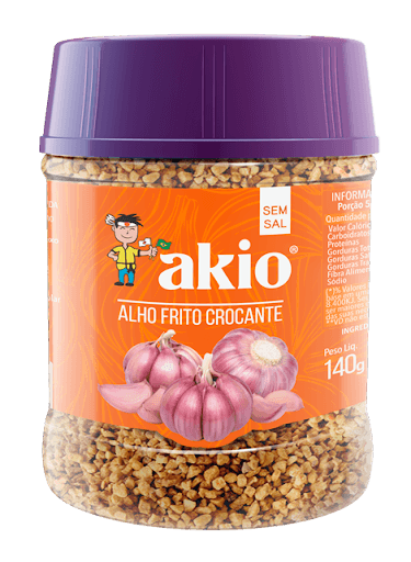 Alho Frito - Akio - Alho frito crocante, ideal para temperar arroz, feijão, carnes, aves, peixes, saladas diversas, dentre outros pratos.