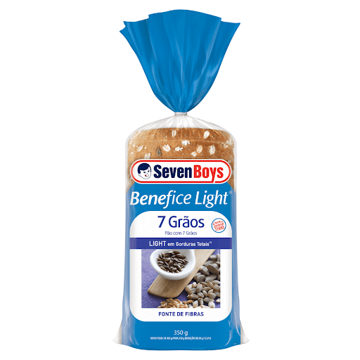 Pão 7 Grãos Light Seven Boys Benefice Pacote 350g - A linha Benefice é ideal para quem procura incrementar os sabores do dia a dia com a riqueza nutricional dos grãos, que ajudam a cuidar da saúde e contribuem para regularizar as funçãoes do intestino.