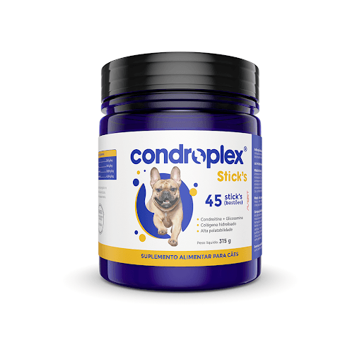 Condroplex Sticks x 45 - Avert - Condroplex é um suplemento alimentar composto por nutrientes essenciais às articulações. Contém condroitina, glicosamina, colágeno hidrolisado. Indicado para cães. Além de ser um suplemento é um agrado para o cão.