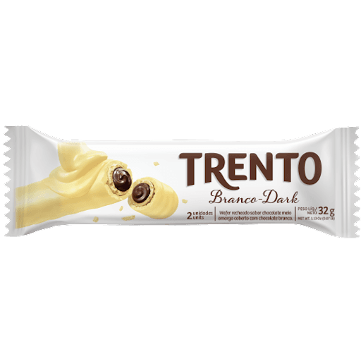 Trento Chocolate Branco - Wafer recheado sabor chocolate meio amargo coberto com chocolate branco.