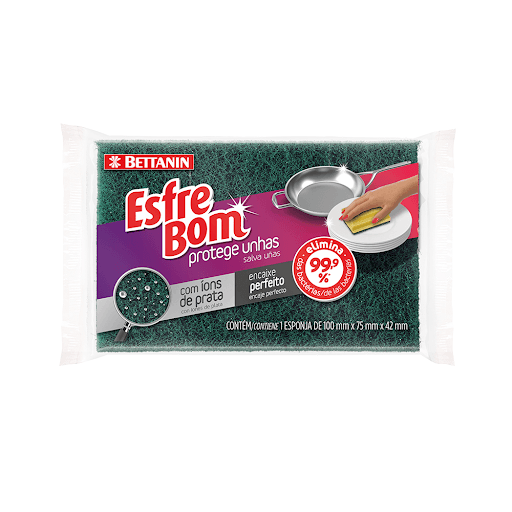 Esponja para Proteger Unhas Esfrebom Bettanin - Multicoisas - O design da Esponja para Proteger Unhas da Esfrebom Bettanin foi desenvolvido para você fazer a limpeza da sua casa sem estragar o seu esmalte. Possui formato nas laterais que permite o encaixe perfeito dos dedos, evitando que as unhas tenham contato direto com a parte abrasiva. É fácil de segurar e pode ser guardada em qualquer dispenser.