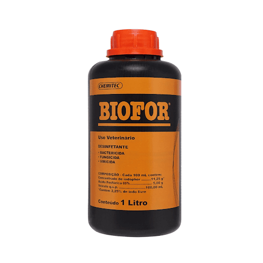 Biofor 1 L - Desinfetante bactericida, fungicida e viricida para bovinos, equinos, suínos, caprinos e ovinos a base de iodophor
