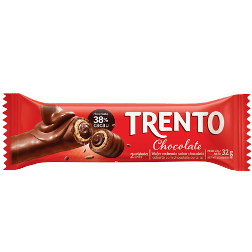 Trento Chocolate 32G - Wafer recheado sabor chocolate coberto com chocolate ao leite.