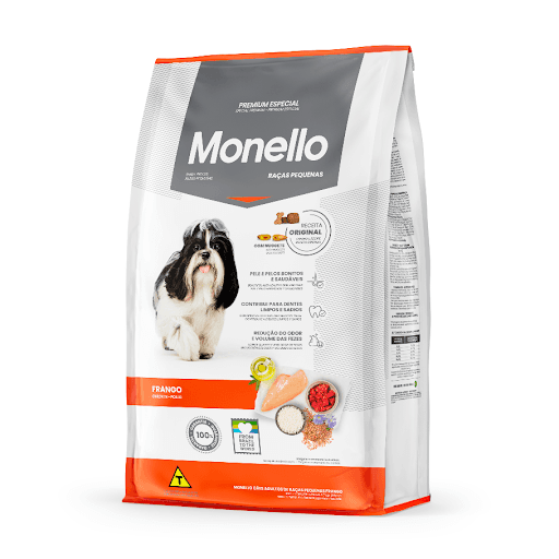Monello Premium Especial Cães Adulto Raças Pequenas Frango 15Kg - A nova Monello Cães Adultos Raças Pequenas Frango proporciona mais longevidade para os peludos. Com adição de linhaça, azeite de oliva e óleo de girassol, o alimento é rico em antioxidantes que combatem radicais livres e previnem o envelhecimento, aumentando o bem-estar e a vitalidade dos pets. Os ingredientes também são essenciais para promover a beleza e a saúde da pele e do pelo dos cães. Mantendo sua fórmula original, ela ganhou a adição de levedura de cerveja e MOS - mananoligossacarídeos, prebiótico que atua na saúde intestinal, garantindo uma excelente absorção dos nutrientes. Aliado ao extrato de Yucca schidigera, proporciona um ambiente mais higiênico, já que age na redução do volume e do odor das fezes. Os nuggets recheados continuam a fazer parte do pacote da Monello Raças Pequenas, já que deixam as refeições mais atrativas e saborosas.