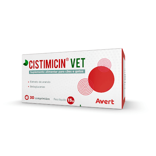 Cistimicin Vet Com x 30 - Avert - Suplemento composto por extrato de arando e betaglucanas, indicado para cães e gatos que necessitam do aporte desses nutrientes