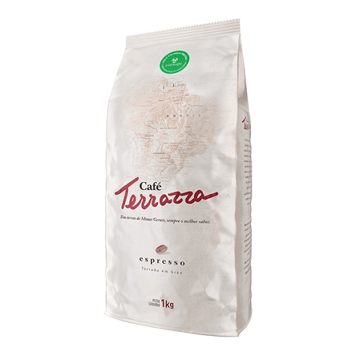 Café Terrazza Grãos 1kg - Sabor encorpado e marcante. Grãos arábica e robusta, origem predominante Sul de Minas.
