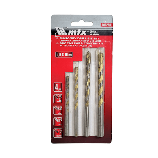 Kit Broca para Concreto Vídea 4 Peças MTX-Multicoisas - O Kit Broca para Concreto Vídea 4 Peças da MTX é utilizado para trabalhos de perfurações em concreto. Para tarefas que exigem precisão e funcionalidade esse kit é a escolha certa. Vem com brocas de tamanho 5, 6, 8 e 10mm que vai ti auxiliar nas diferentes tarefas e exigências que encontrar. Não pode faltar no seu kit de ferramentas.