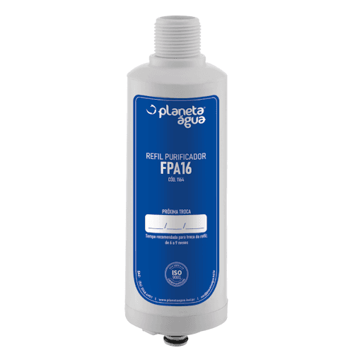 Refil Planeta Água, FPA16. Compatível com Purificador: Libell Aqua Flex, Bebedouros de Pressão Press, Press Baby, Press Side 1164A - Uma das formas de filtrar e ter água pura é com o refil de carvão ativado, ele ajuda a remover o cloro da água, eliminando o cheiro e gosto do cloro, deixando-a saudável e agradável para o paladar. Para filtrar a água é utilizado camadas de polipropileno que fazem a remoção de sujeiras, os purificadores de água fazem essas funções de forma eficaz e prática, assim você vai beber água de qualidade.