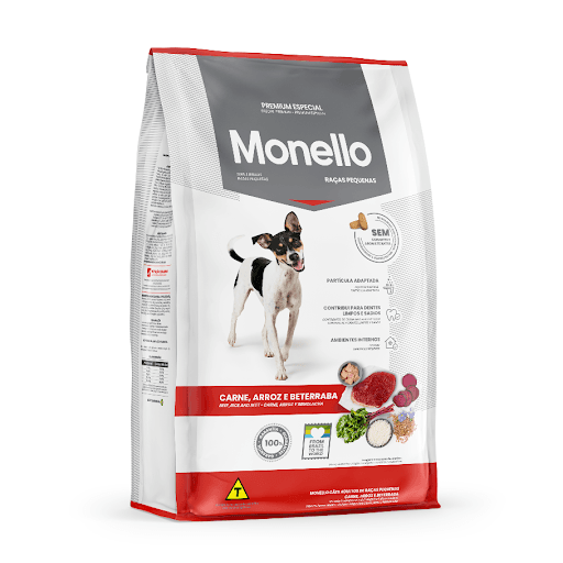 Monello Premium Especial Cães Adulto Raças Pequenas Carne & Beterraba  15Kg - A Monello Cães Adultos Raças Pequenas Carne, Arroz e Beterraba não possui corantes e aromatizantes artificiais e fornece uma alimentação específica para o biotipo dos pets de porte pequeno, oferecendo nutrientes que proporcionam o máximo bem-estar para os peludinhos. Com partícula adaptada, o alimento se torna mais atrativo e de fácil consumo. A presença da polpa de beterraba,  fonte de fibras, de proteínas de alta digestibilidade e com a adição de MOS - mananoligossacarídeos, prebiótico que atua na saúde intestinal, o alimento garante máxima absorção e uma nutrição adequada, além de promover um ambiente interno mais higiênico ao reduzir o volume e o odor das fezes.  A Monello Raças Pequenas conta ainda com hexametafosfato de sódio, que atua na limpeza e na promoção da saúde bucal dos pets. Enquanto a linhaça e o azeite de oliva asseguram pele e pelos mais bonitos e sadios.