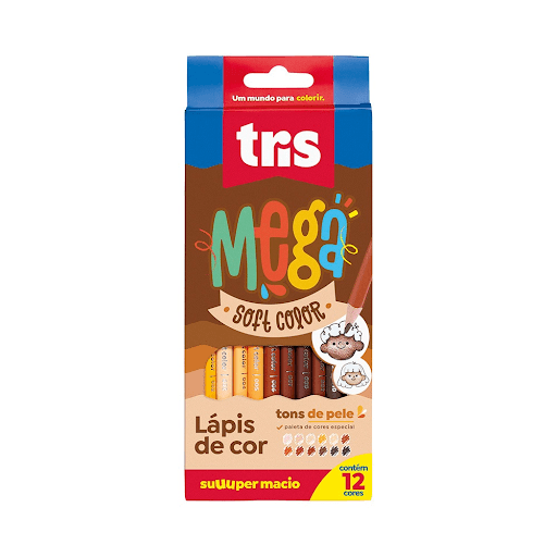 Lápis De Cor Mega Soft Color - Tons De Pele - 12 Cores - Tris - Primeiro Lápis de cor com seleção de tons de pele no Brasil! Com cores inspiradas nos tons de pele, lápis de madeira, de traço super macio, corpo triangular e cobertura intensa! - Madeira, cargas, corantes e aglutinantes.