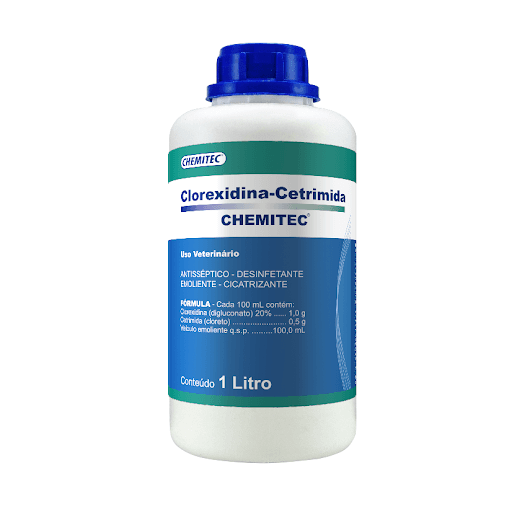 Clorexidina Cetrimida 1 L - Antisséptico, desinfetante, emoliente e cicatrizante de bovinos, equinos, suínos, caprinos e ovinos.
