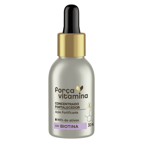 Concentrado Fortalecedor com Biotina Acao Fortificante 30ml - Formulado com Biotina, este produto fortalece toda a estrutura da fibra capilar, protege contra a quebra e facilita o crescimento saudável do cabelo. Sempre que utilizar a Base de Tratamento de Alta Potência, aplique três doses do concentrado sobre a base e misture bem antes da aplicação