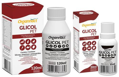 Glicol Pet 30mL - Organnact - Auxilia no estado geral do animal, no estímulo do apetite e na oferta de energia. Indicado em diversas situações: animais submetidos a cirurgia; apaticos; sem comer; magros; desanimados. Estimulante do apetite. Energético. Melhora a qualidade da nutrição diária fornecida. Repõe aminoácidos, vitaminas e minerais.