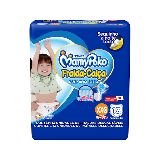MamyPoko Fralda-Calça Premium Seca XXG13 - A MamyPoko Fralda-Calça™ Premium Seca é fácil de vestir, pois possui cintura de elástico macio. Com ondas de absorção que absorvem até 5 copos e não vaza, deixando o bebê sequinho por até 12 horas.*Pode variar de acordo com os hábitos e características do bebê.