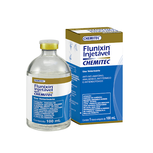 Flunixin Injetável 100 ml - É um anti-inflamatório que apresenta um potente ação analgésica, antitérmica e antiendotóxica.
