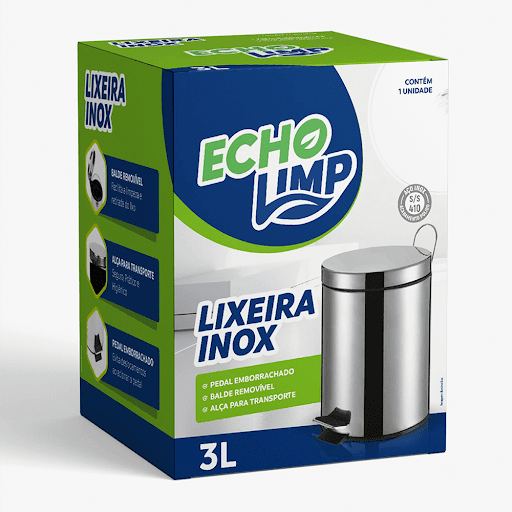 Lixeira Inox 3L c/pedal - Echolim - A Lixeira Inox 3L com Pedal da Echolimp combina praticidade, durabilidade e elegância para atender às suas necessidades de descarte de resíduos de forma eficiente e higiênica. Fabricada com material de alta qualidade, esta lixeira é construída em aço inoxidável, proporcionando resistência à corrosão e uma aparência moderna e sofisticada.