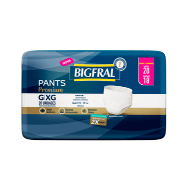Roupa Íntima Gd/Eg 20 Unidades - Bigfral - A nova roupa íntima Bigfral Derma Plus possui sistema de proteção total da pele, é dermatologicamente testada, absorve até 2x mais para que a pele não fique úmida deixando-a mais seca e protegida e possui toque fresco e macio. Indicada para HOMENS e MULHERES com incontinência urinária moderada a intensa. Veste como sua roupa íntima habitual e garante todo conforto e segurança para manter sua rotina.