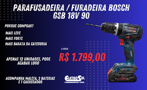 Destaques do produto
A GSB 18V-90 C Professional é uma potente parafusadeira e furadeira de impacto a bateria com um motor sem escovas que garante um desempenho de topo com 64 Nm e 2100 rpm. Seu comprimento compacto da cabeça de 175 mm providencia uma maneabilidade perfeita da ferramenta. O robusto mandril em metal de 13 mm assegura uma ótima transferência do torque para qualquer trabalho. A furadeira de impacto mantém um nível muito alto de controle da ferramenta para aumentar a saúde do usuário e a proteção da ferramenta: A HMI oferece controle de retrocesso comutável para reduzir o risco de reação repentina de torque rotacional em um cenário de travamento. Uma embreagem de precisão para o excedimento, assim que for alcançado um nível de torque predefinido, reduzindo o desgaste da embreagem e o ruído resultante.