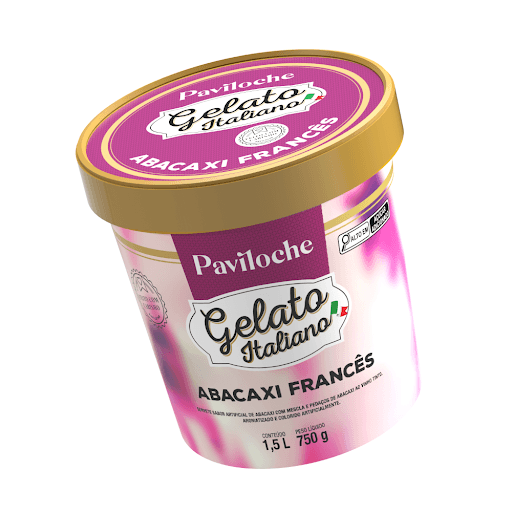 Gelato Italiano Abacaxi Francês Pote 1,5l  - Paviloche - Gelato Italiano Abacaxi Francês com Mescla e Pedaços de Abacaxi ao Vinho Tinto Paviloche Pote 1,5l