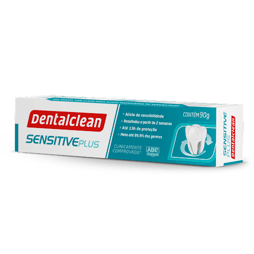 Gel Dental Sensitive Plus 90G - Dentalclean - O gel Sensitive Plus da Dentalclean, é anti placas e anti tártaro, auxilia no combate à gengivite e repara diariamente os dentes sensíveis, criando uma proteção eficiente nos dentes. O gel Sensitive Plus cria uma camada protetora na região da terminação nervosa dos dentes, reduzindo os sintomas da sensibilidade.
