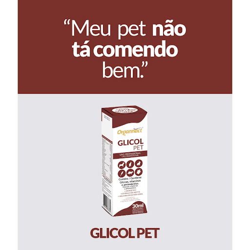Glicol Pet 30mL - Organnact - ("Meu pet não tá comendo bem.")
Auxilia no estado geral do animal, no estímulo do apetite e na oferta de energia. Indicado em diversas situações: animais submetidos a cirurgia; apáticos; sem comer; magros; desanimados. Estimulante do apetite. Energético. Melhora a qualidade da nutrição diária fornecida. Repõe aminoácidos, vitaminas e minerais.