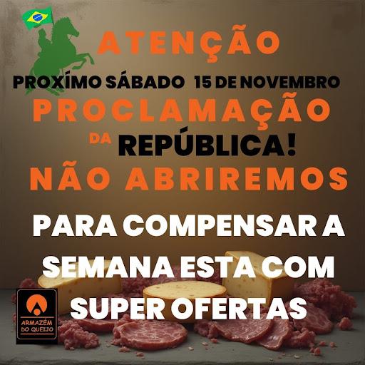 ATENÇÃO
OFERTAS VALIDAS SÓ ATÉ SEXTA DIA 14/11 NÃO PERCA!
Próximo Sábado dia 15/11, feriado da Proclamação da Republica
NÃO ABRIREMOS, MAS ESTAMOS COM OFERTAS IMPERDIVEIS...
Arrasta pro lado e confira!
Preços informados a cada 100g dos produtos
Mussarela de R$5,29 por R$4,79
Peito de peru Sadia ou Perdigão de R$8,59 por R$7,99
Presunto Sadia ou Perdigão de R$4,49 por R$3,99
Mortadela Defumada Seara de R$3,29 por R$2,89
Lombo Canadense Seara de R$5,69 por R$4,99