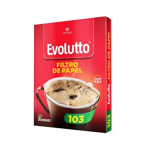 Filtro de Papel Evolutto 103 com 30 un - O filtro de papel Evolutto é uma opção prática, higiênica e econômica para coar o café. Depois de usar é só descartar. Com abas que facilitam a abertura, os filtros de papel Evolutto são resistentes e possibilitam um ótima filtragem. Formato 103. Caixa com 30 unidades.