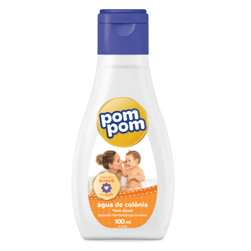 Agua De Colonia Com 100Ml - Pom Pom - A Água de Colônia Pom Pom é dermatologicamente testada, não contém álcool etílico e não irrita a pele  delicada do bebê.