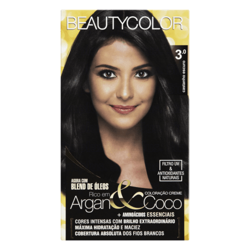 Kit Coloração Creme 3.0 Castanho Escuro Beautycolor - Creme Tonalizante Beauty Color 3.0