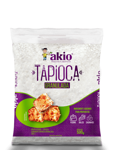 Tapioca Granulada 500G - Akio - Tapioca Granulada Akio pode ser usado para o preparo de doces como cuscuz, pudim e bolos, e também no preparo de salgados, como o famoso dadinho de tapioca. A tapioca Granulada é livre de glúten, sódio e gordura.