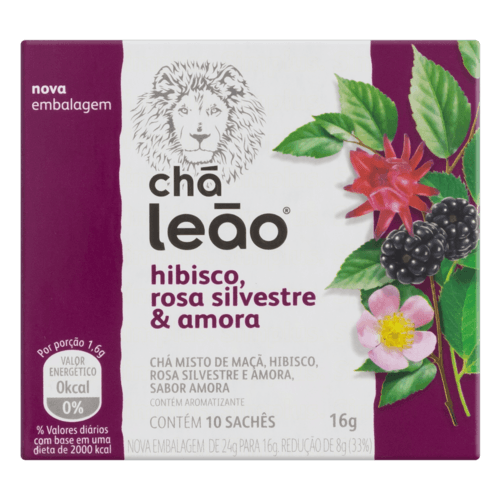 Chá Hibisco, Rosa Silvestre & Amora Chá Leão Caixa 16G 10 Unidades - Chá Hibisco, Rosa Silvestre & Amora Chá Leão Caixa 16G 10 Unidades