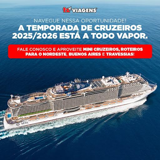 Começou a temporada mais esperada do ano! 🛳️

A temporada de cruzeiros está chegando e são vários roteiros confirmados no Brasil e pela América do Sul até 2026.

🚢 Quer um mini cruzeiro para experimentar? Temos!

🌅 Prefere uma travessia épica para Buenos Aires? Também temos!

🏖️ Roteiros pelo Nordeste com praias de tirar o fôlego? Está garantido!

Fale agora mesmo com a TZ Viagens, a maior especialista em jornadas em alto-mar.

#tzviagens @tzviagens #agenciadeviagens #turismointernaconal #viagem #destinos #turismo #cruzeiros #temporadadecruzeiros #buenosaires #nordeste