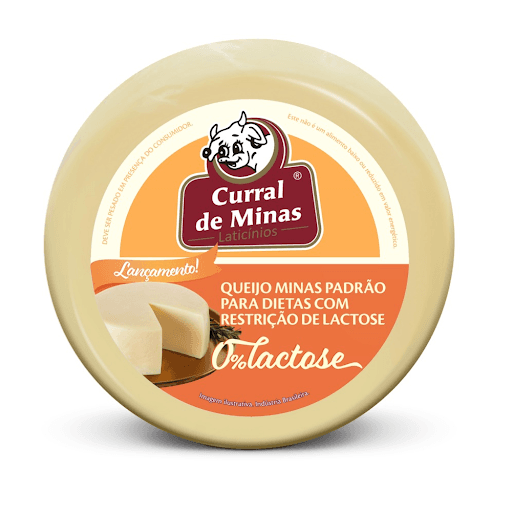 Queijo Minas  Padrao  para  dietas com  restriçao de lactose  - Leite pasteurizado padronizado, cloreto de sódio (sal), enzima lactase, cloreto de cálcio (INS 509), coagulante líquido, conservador nitrato de sódio (INS 251) e fermento lácteo.