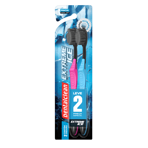 Escova Dental Extreme Ice Leve 2 Preço Especial Macia - Dentalclean - A escova de dente Extreme Ice possui cerdas ultrafinas e macias te proporcionam limpeza profunda. Se você é exigente e não abre mão de uma escova que limpe sem agredir sua gengiva, precisa experimentar a escova dental Extreme Ice da Dentalclean.