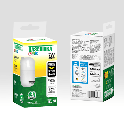 Lâmpada Led Bulbo TKL 40 - 3000K 7W E27 Autovolt Taschibra-Multicoisas - A Lâmpada Led Bulbo TKL 40 3000K 7W E27 Autovolt da Taschibra possui baixo consumo de energia e luz 100% instantânea, sem período de aquecimento. Aplicações domésticas. Iluminação em geral somente para uso interno.