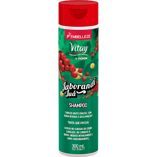 Shampoo Vitay Jaborandi e Juá 300ML - Pra você que adora balançar esse cabelão por aí, mas tem notado que os fios estão caindo, que o couro cabeludo está até descamando ou sem vida! Sua autoestima está indo pelo ralo? Vem com a gente porquê com Novex Jaborandi & Juá seu cabelo balança mas não cai.