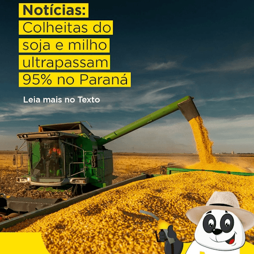 Notícias do Campo 🌾📈 - Amigo agricultor, as notícias são boas:

 

A colheita da soja no Paraná avançou 📈 5 pontos percentuais em uma semana, atingindo 95% da área total de 5,7 milhões de hectares, segundo o Deral. 🌾 A produção esperada segue em 21 milhões de toneladas, com 91% das lavouras em boas condições.🌞 Os produtores aguardam apenas o clima ideal para finalizar a colheita.

 

🌽 Milho também em ritmo acelerado! 🌽

 

O milho 1ª safra já está 95% colhido, enquanto o plantio da 2ª safra chegou a 99%.🌧 As chuvas recentes ajudaram no desenvolvimento das lavouras, e novos volumes previstos para a próxima semana devem favorecer ainda mais o crescimento das plantas. 🌿

 

📌 Fonte: boletimagroregional.com