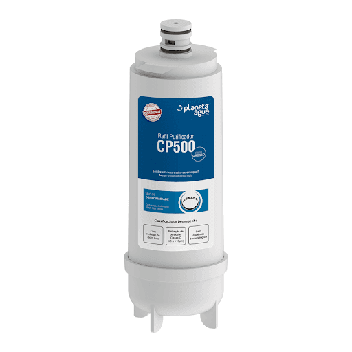 Refil Planeta Água, CP500. Compatível com Purificador Master Frio, 1080A - Este refil tem certificação voluntária, ou seja, sua qualidade foi testada e comprovada, possui excelente redução de cloro, retém partículas de sujeiras como: areia, ferrugem, e barro... Inibe o crescimento de bactérias. Apresenta sistema borboleta, tornando fácil sua instalação.
