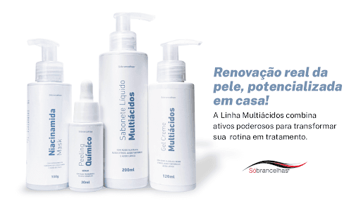 Nossos produtos combinam ativos eficientes que promovem renovação celular, uniformizam o tom da pele e ajudam no controle da oleosidade – tudo para uma pele mais saudável, radiante e bem cuidada! 

Quer experimentar e saber como usar da melhor forma? 

Visite a unidade Sóbrancelhas mais próxima! Temos serviços específicos que utilizam esses produtos e uma equipe pronta para te orientar com carinho e profissionalismo.