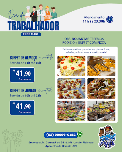 Venha comemorar o dia do trabalhador com um buffet à vontade caprichado!