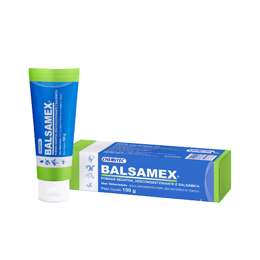 Balsamex 100 G - Pomada sedativa, descongestionante e balsâmica indicada para inchações nas juntas e articulações, contusões, luxações, machucados por batidas, reumatismo, algias musculares, torceduras, distensões ligamentosas e pisaduras. Estados inflamatórios em geral agudosa ou crônicos.