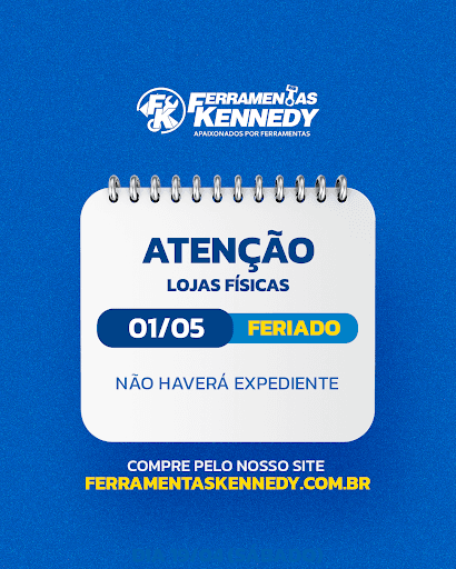 📢 Atenção!
No feriado de 01/05 (Dia do Trabalhador), não haverá expediente nas lojas Ferramentas Kennedy.
⠀
🛠️ Mas não se preocupe: o nosso site segue disponível 24h para você comprar com praticidade e segurança!
⠀
➡️ Acesse: ferramentaskennedy.com.br
⠀
🔎 Encontre ferramentas manuais, máquinas elétricas e os melhores produtos das marcas como Bosch, Makita, DeWalt, Stanley e Tramontina, com entrega rápida para todo o Brasil!
⠀
#FerramentasKennedy #Feriado #DiaDoTrabalhador #FerramentasManuais #MáquinasElétricas #Bosch #Makita #Tramontina #LojaDeFerramentas