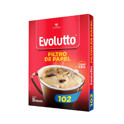 Filtro de Papel Evolutto 102 com 30 un - O filtro de papel Evolutto é uma opção prática, higiênica e econômica para coar o café. Depois de usar é só descartar. Com abas que facilitam a abertura, os filtros de papel Evolutto são resistentes e possibilitam um ótima filtragem. Formato 102. Caixa com 30 unidades.