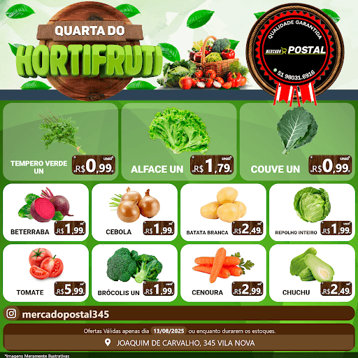 Venha aproveitar nossas ofertas de hortifrúti...
Acompanhe nossa pagina no Insta e fique por dentro de todas nossas promoções. @mercadopostal345