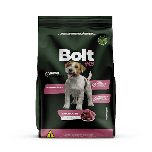 Bolt Mais Sabor Carne - A ração Bolt + foi desenvolvida para atender às necessidades nutricionais dos peludos adultos. Ela possui em sua formulação ingredientes selecionados que são ricos em vitaminas e minerais, auxiliando na saúde do bichinho.