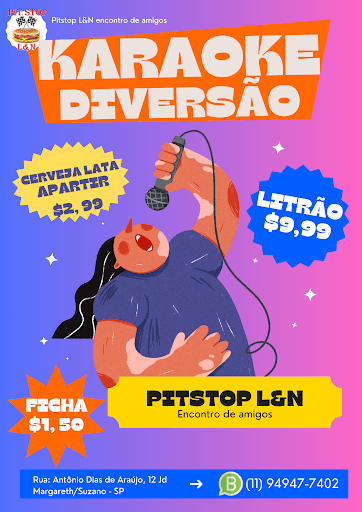 Temos karaokê 
Venha vc e seus amigos e familiares curtir se divertir....
