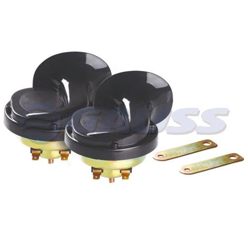BUZINA CARACOL PAR 12V GB1054 - Para veículos em geral Universal - Veículos em geral (12V)
CORRENTE: 4,5A
POTÊNCIA SONORA: 110±5dB
FREQÜÊNCIA: HT: 510±20Hz / LT: 410±20Hz
CARACTERÍSTICAS: cor preta, com suporte, grave e agudo
Terminais: 2 terminais 
CARACOL: Ø90mm