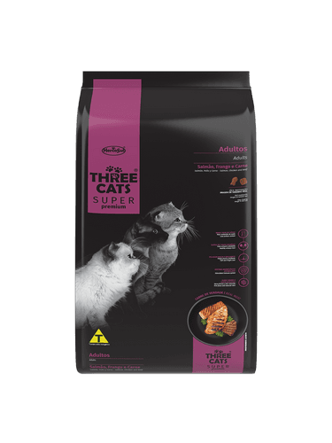 Three Cats - Adultos - Salmão, Frango e Carne - 15KG - Benefícios que vão além da nutrição: garantem bem-estar e longevidade para os pets.
